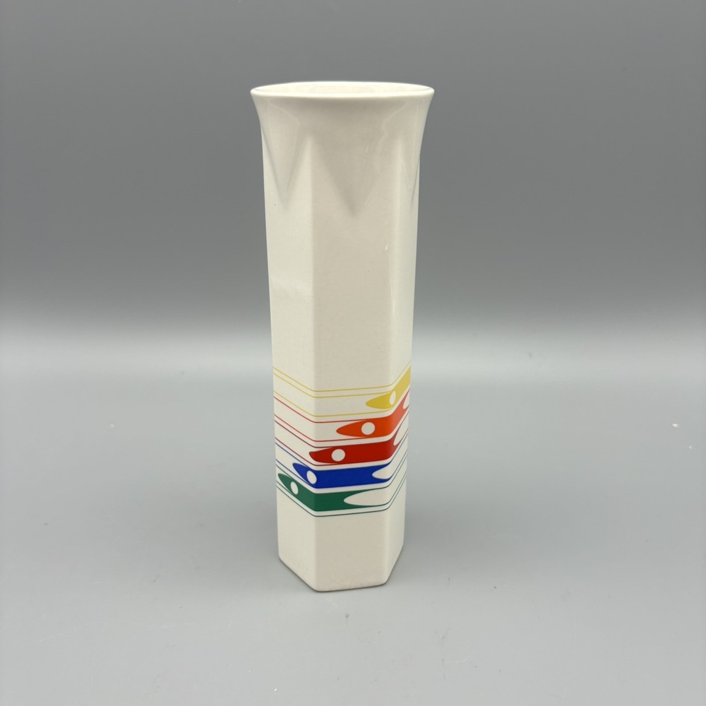 Vintage FTD Rainbow Vase 7" Primary Colors 1986